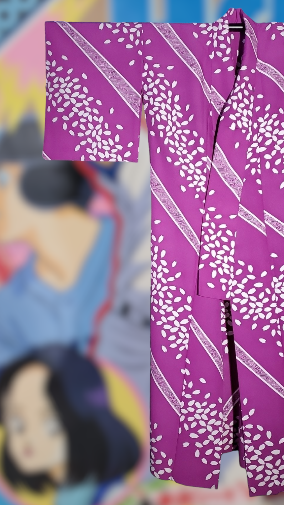 浴衣 紫地に白の桜