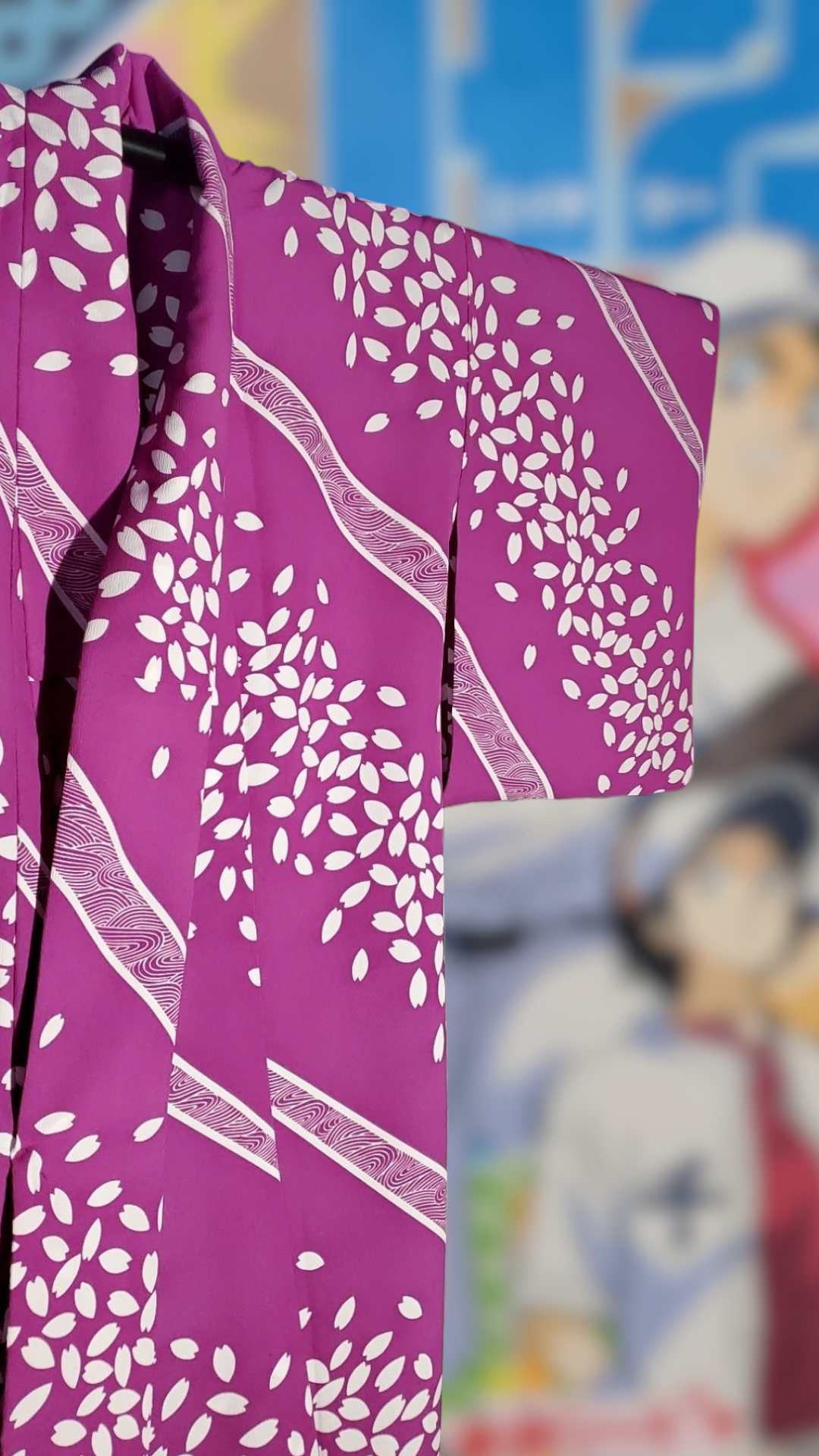 浴衣 紫地に白の桜