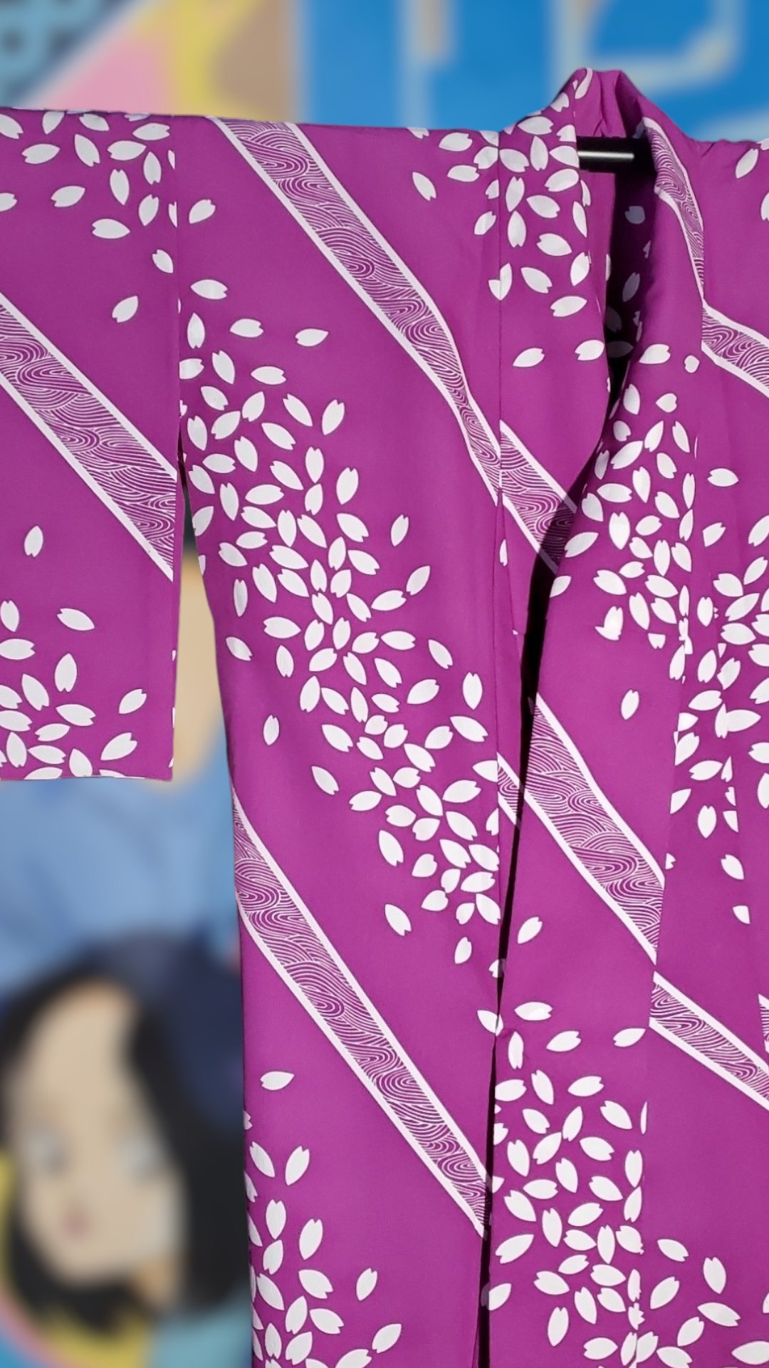 浴衣 紫地に白の桜